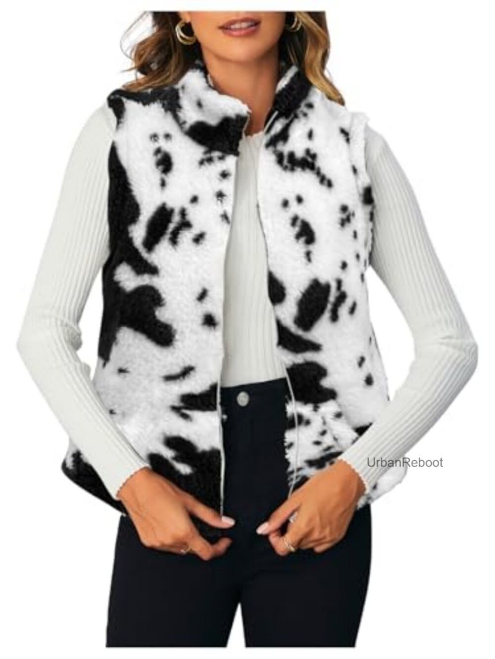 Womens Fuzzy Zip Up Vest Sleeveless Warm Fleece Teddy Jacket